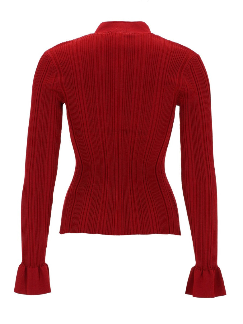 Red Knitted Mock Collar Cardigan 2