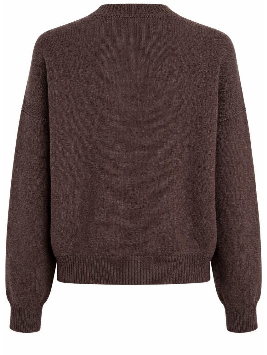 Brown Solid Crew Neck Sweater 2