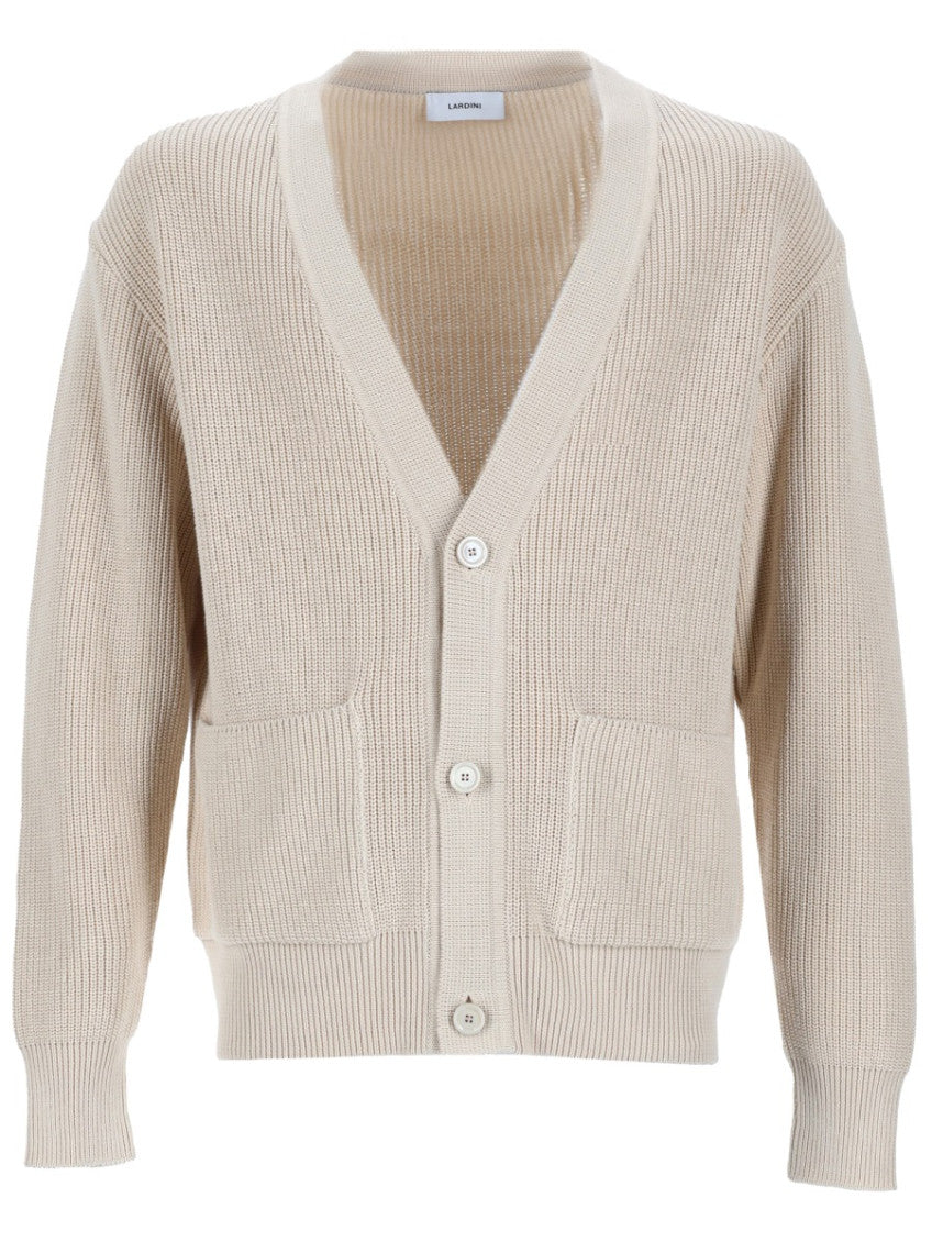 Beige Knitted V Neck Cardigan 1