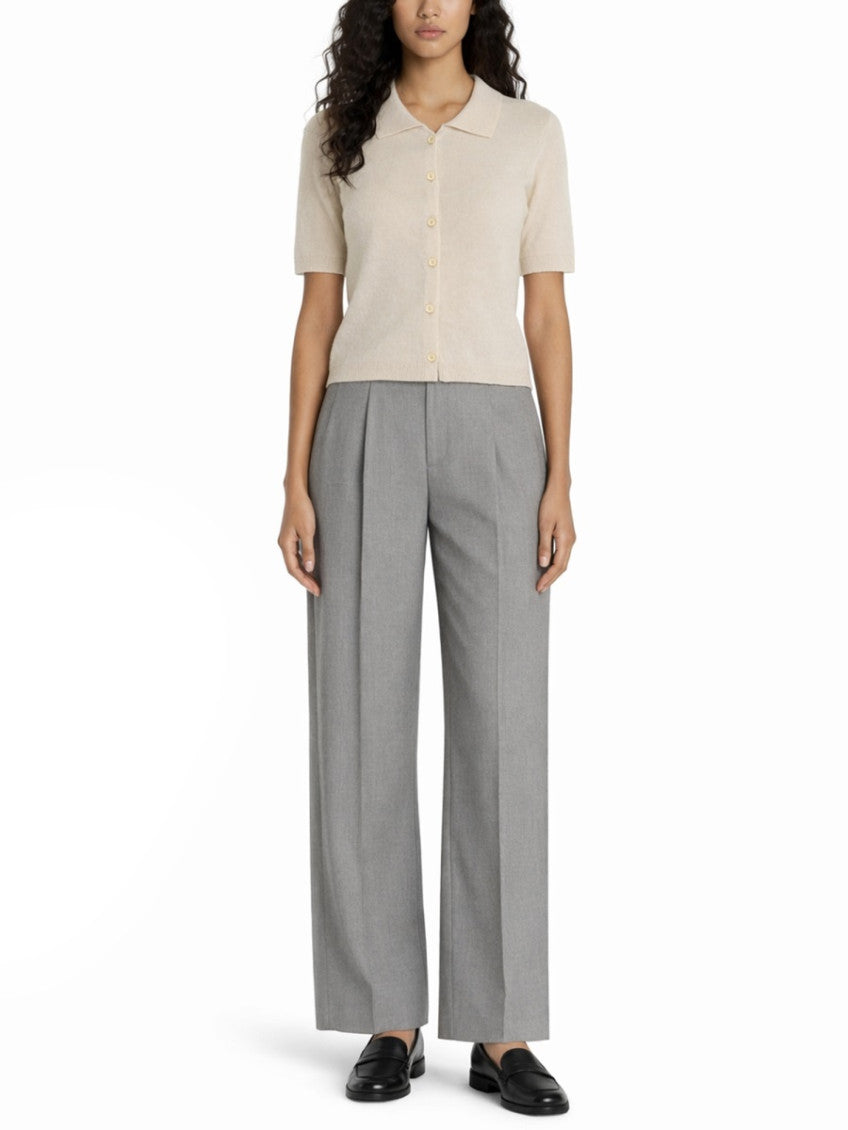 White Solid Shirt Collar Sweater 2