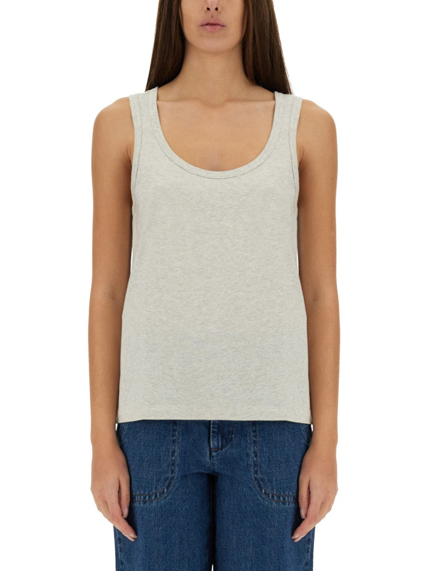 Grey Solid Scoop Neck Top 1