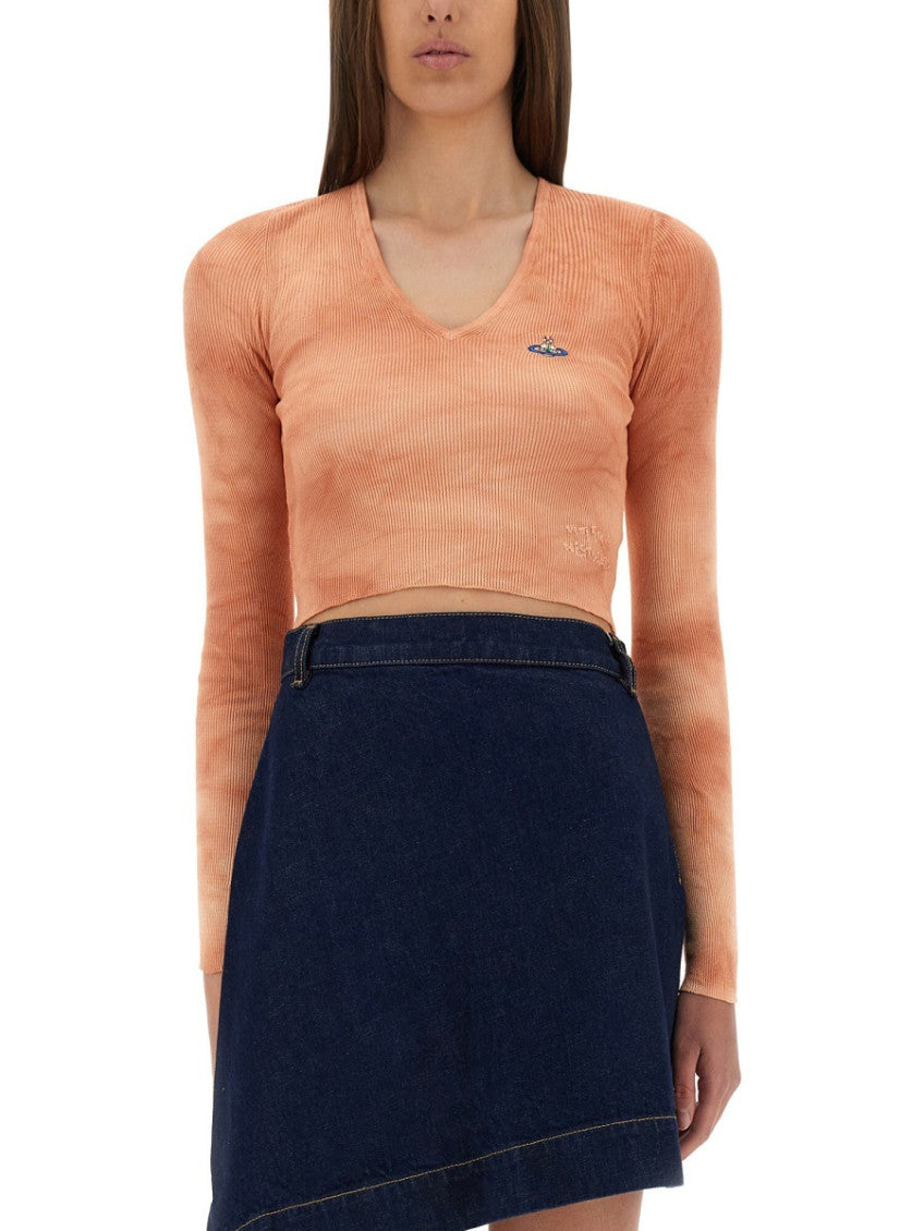 Pink Knitted V Neck Top 1