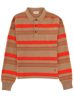 Beige Stripes Shirt Collar Sweater 1