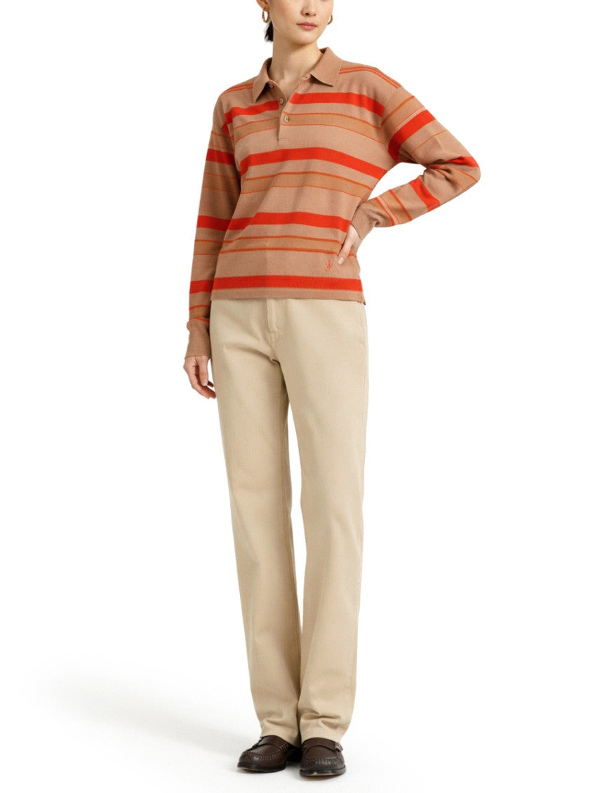 Beige Stripes Shirt Collar Sweater 2