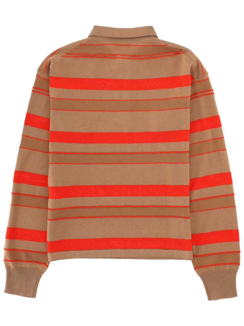 Beige Stripes Shirt Collar Sweater 3