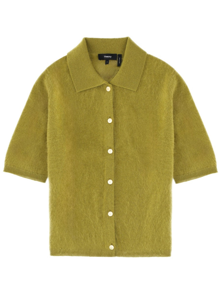 Green Solid Shirt Collar Sweater 1