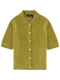 Green Solid Shirt Collar Sweater 1
