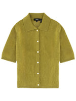 Green Solid Shirt Collar Sweater 1