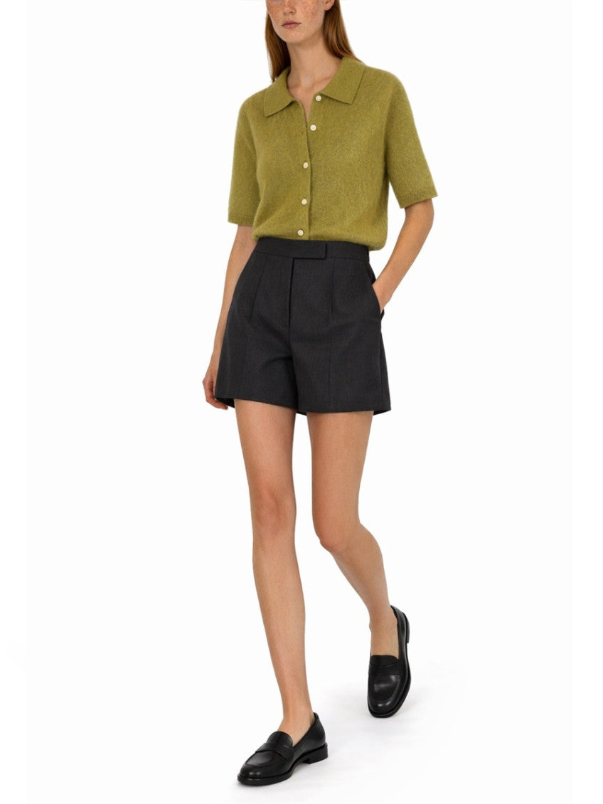 Green Solid Shirt Collar Sweater 2