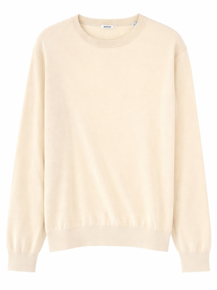 White Solid Crew Neck Sweater 1