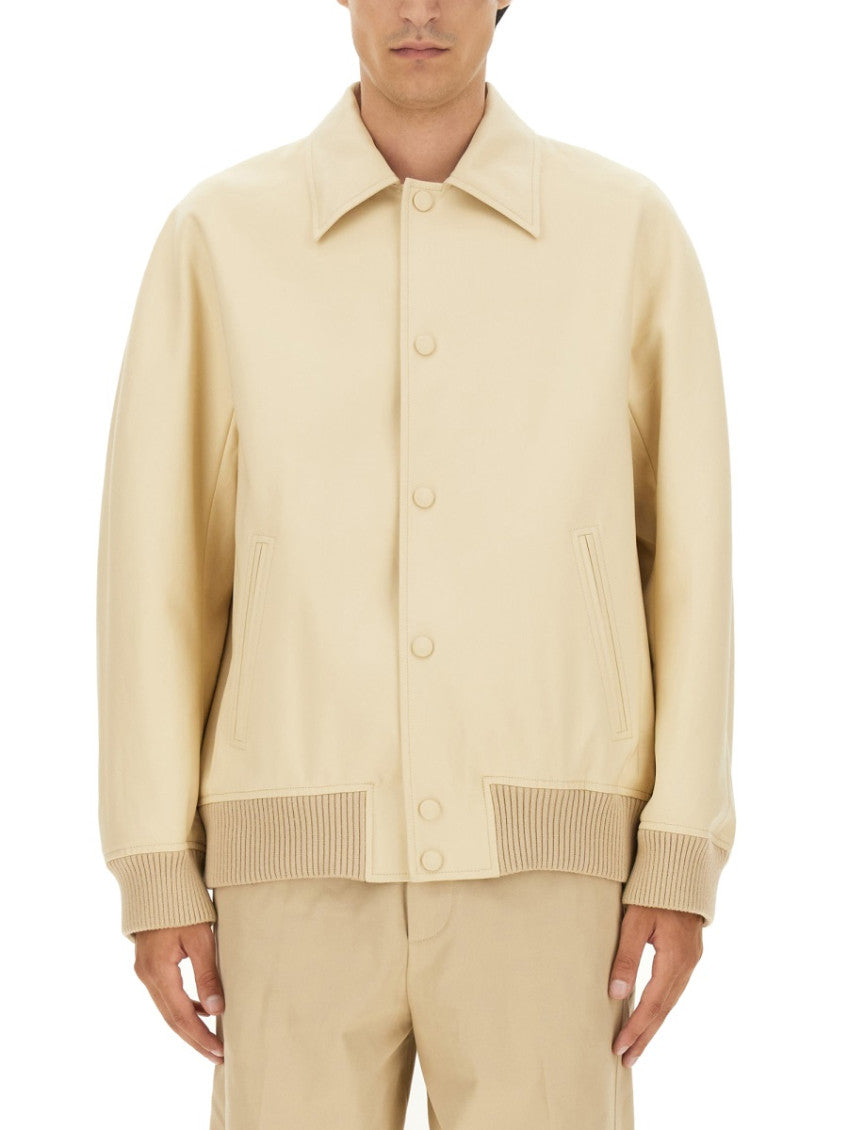 Beige Solid Shirt Collar Jacket 1