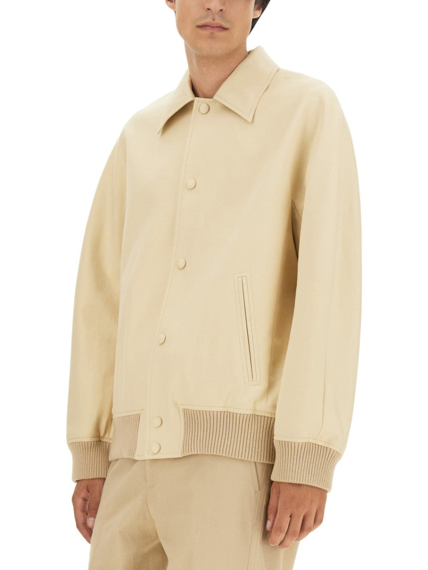 Beige Solid Shirt Collar Jacket 3