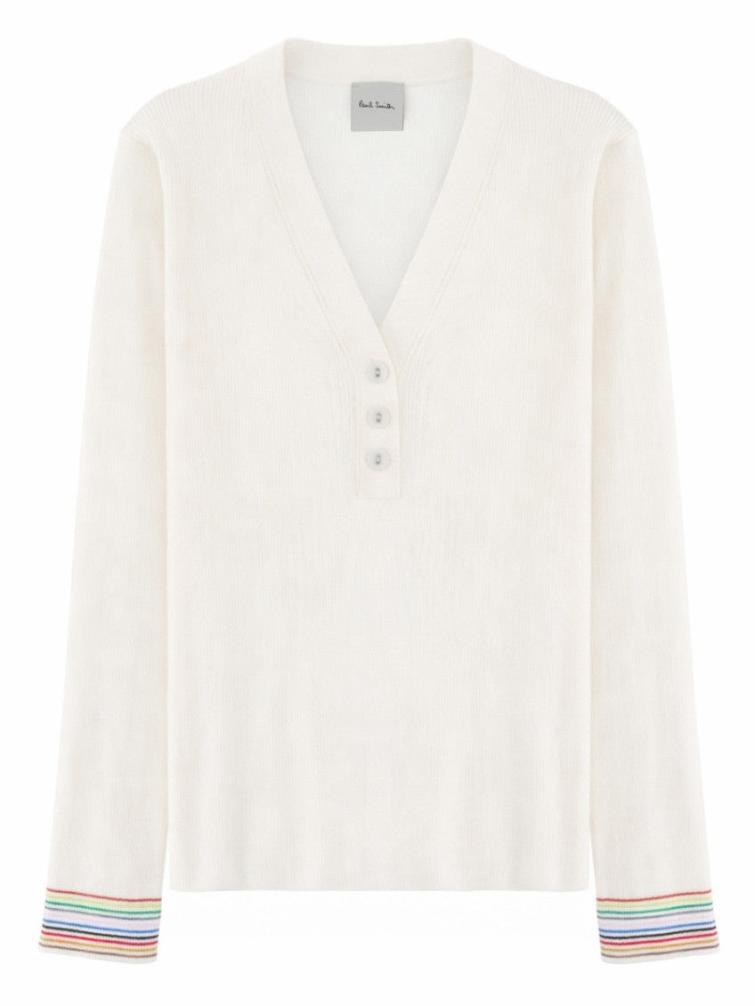 White Solid V Neck Sweater 1