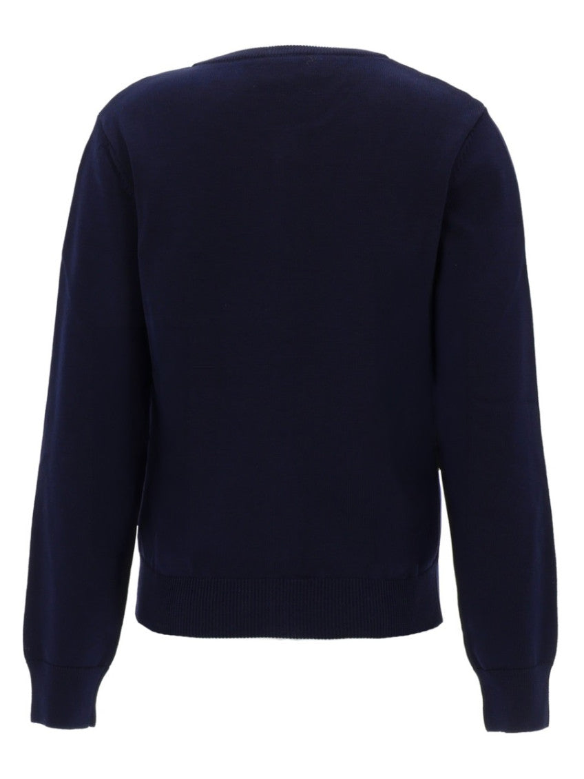 Blue Solid Round Neck Cardigan 2