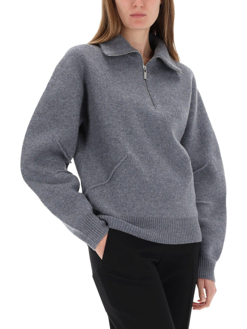 Grey Solid Mock Collar Sweater 4