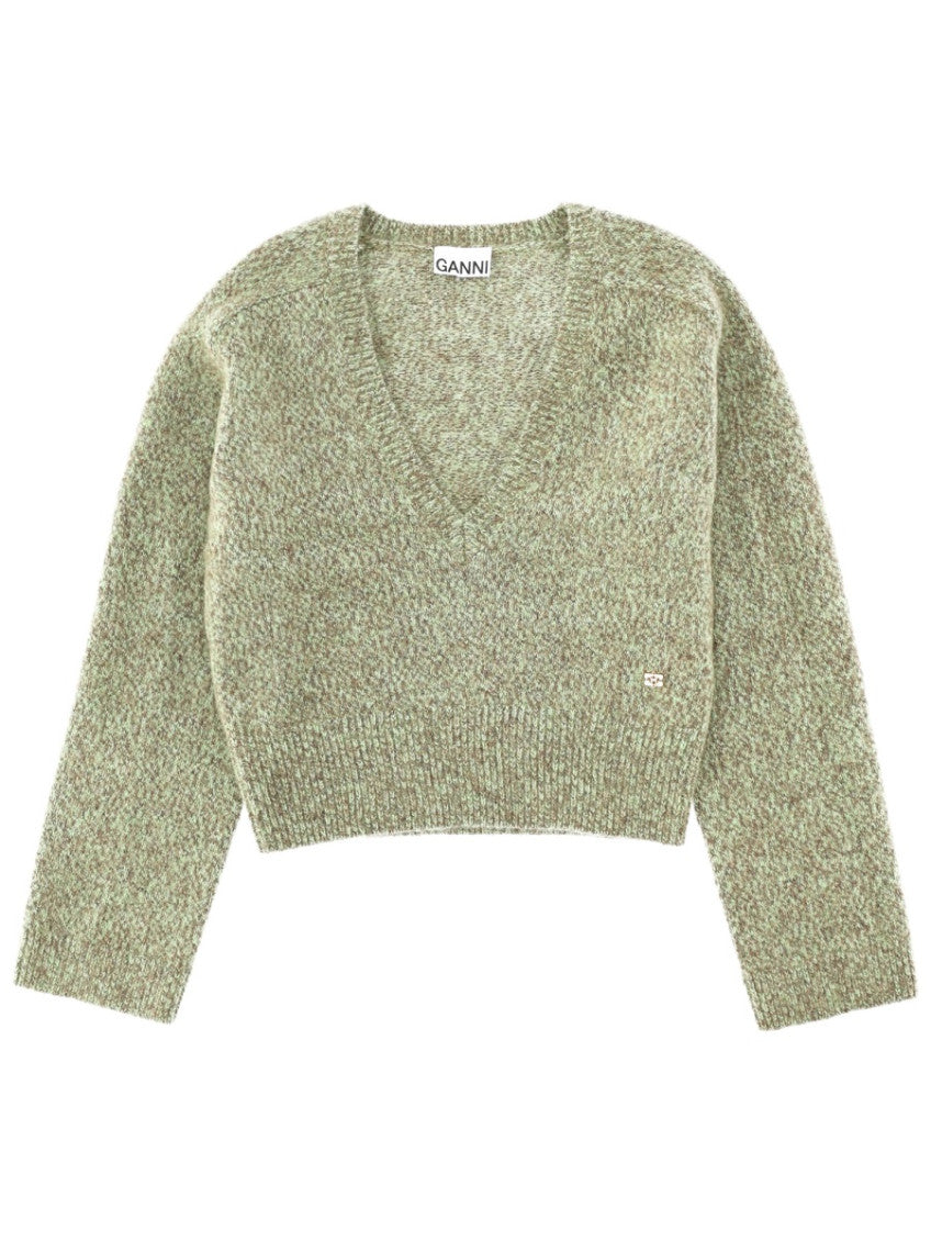 Green Knitted V Neck Sweater 1