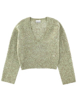 Green Knitted V Neck Sweater 1