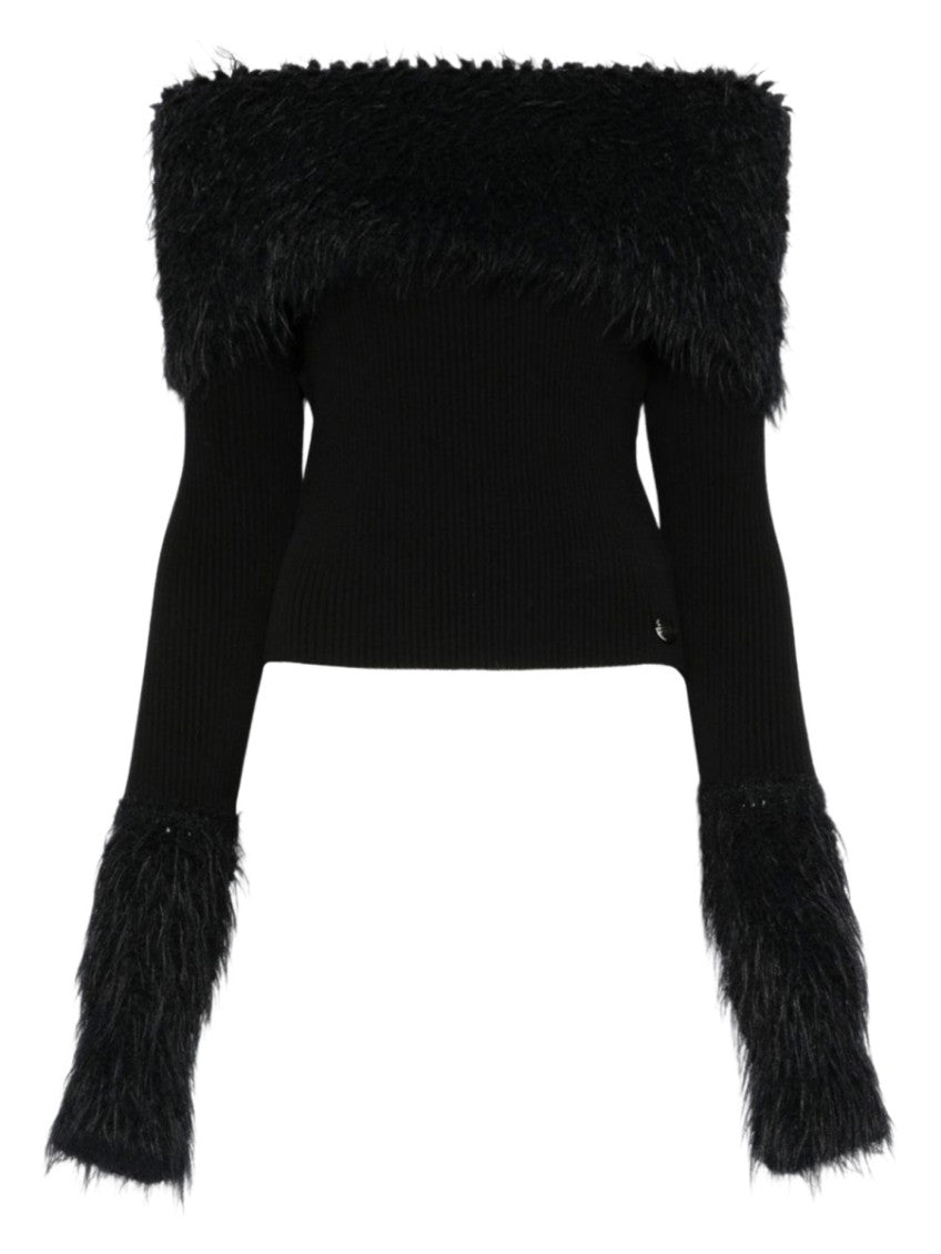 Black Textured Off Shoulder Sweater 1