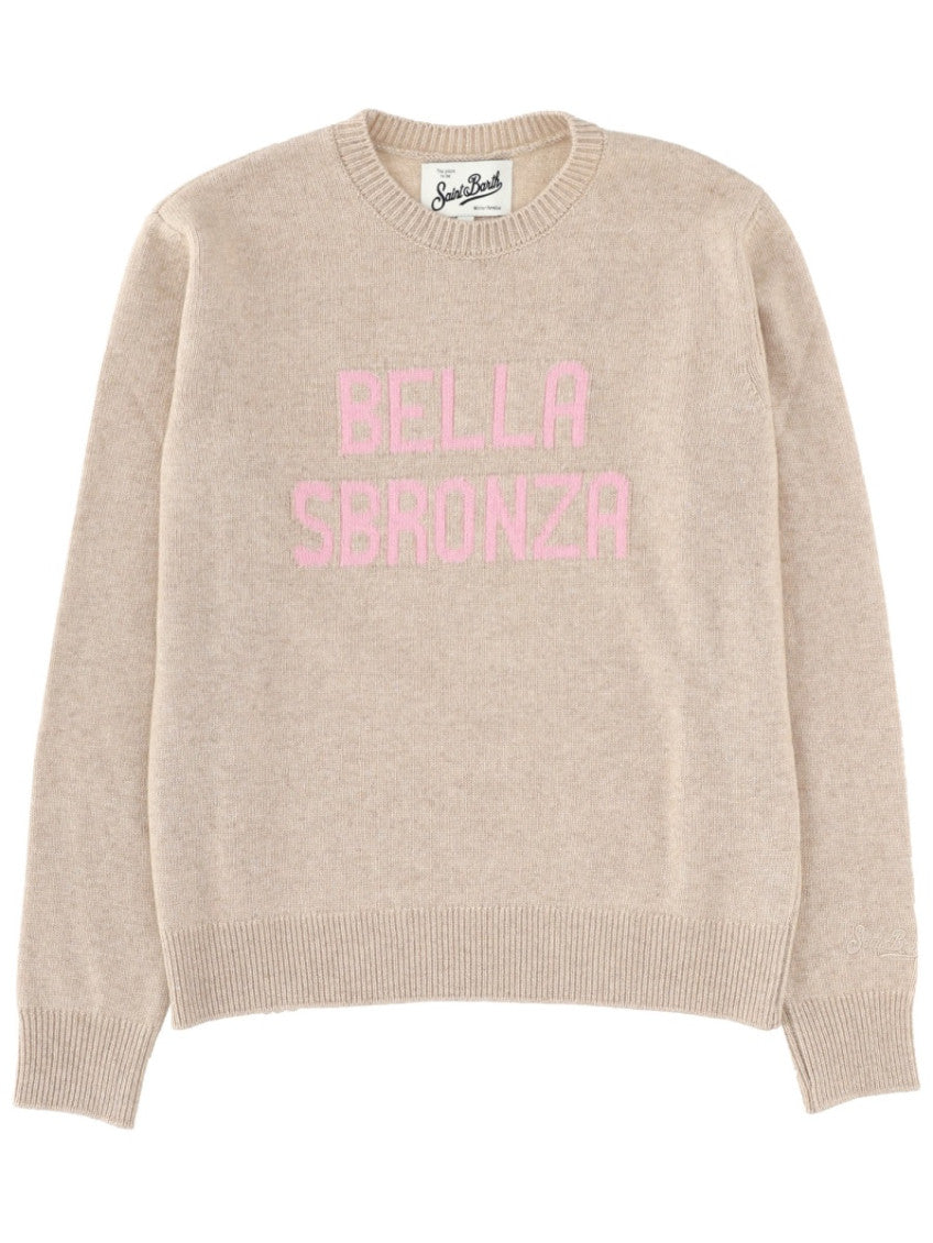 Beige Graphic Crew Neck Sweater 1