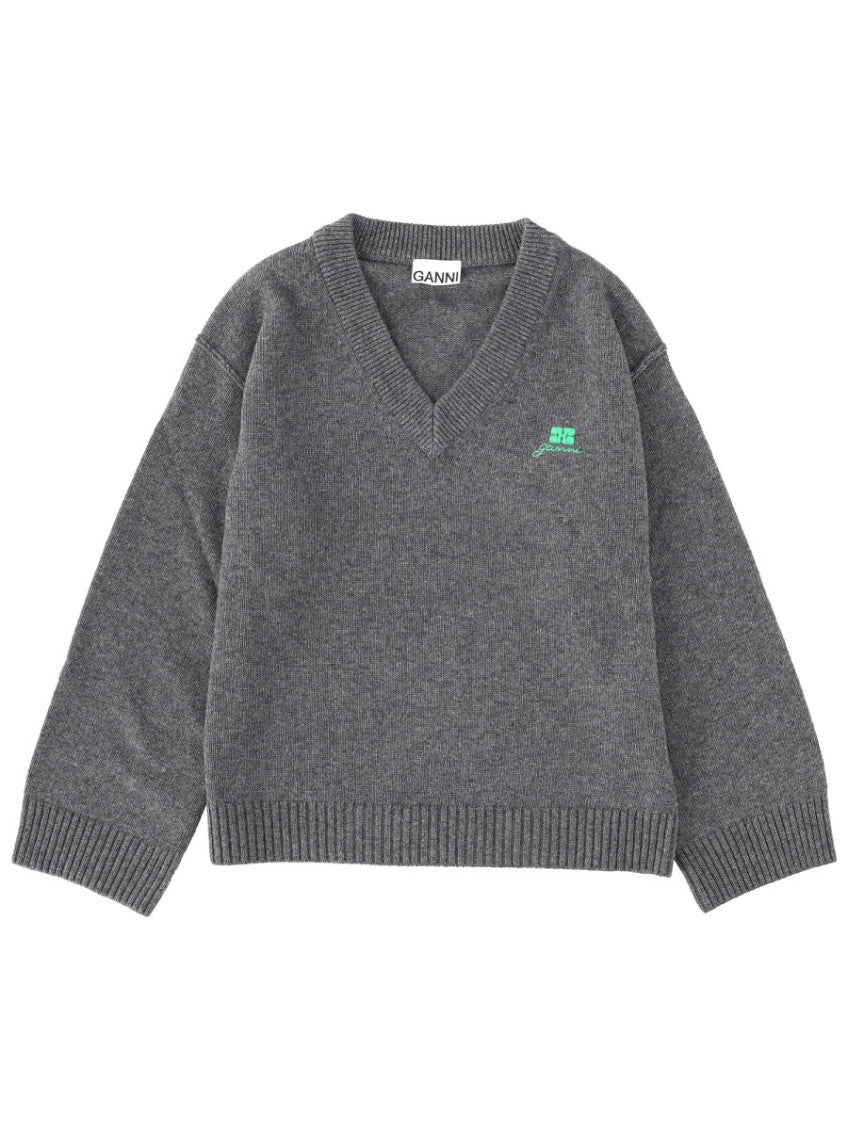 Grey Logo V Neck Sweater 1