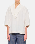 White Viscose and linen Blouse 1