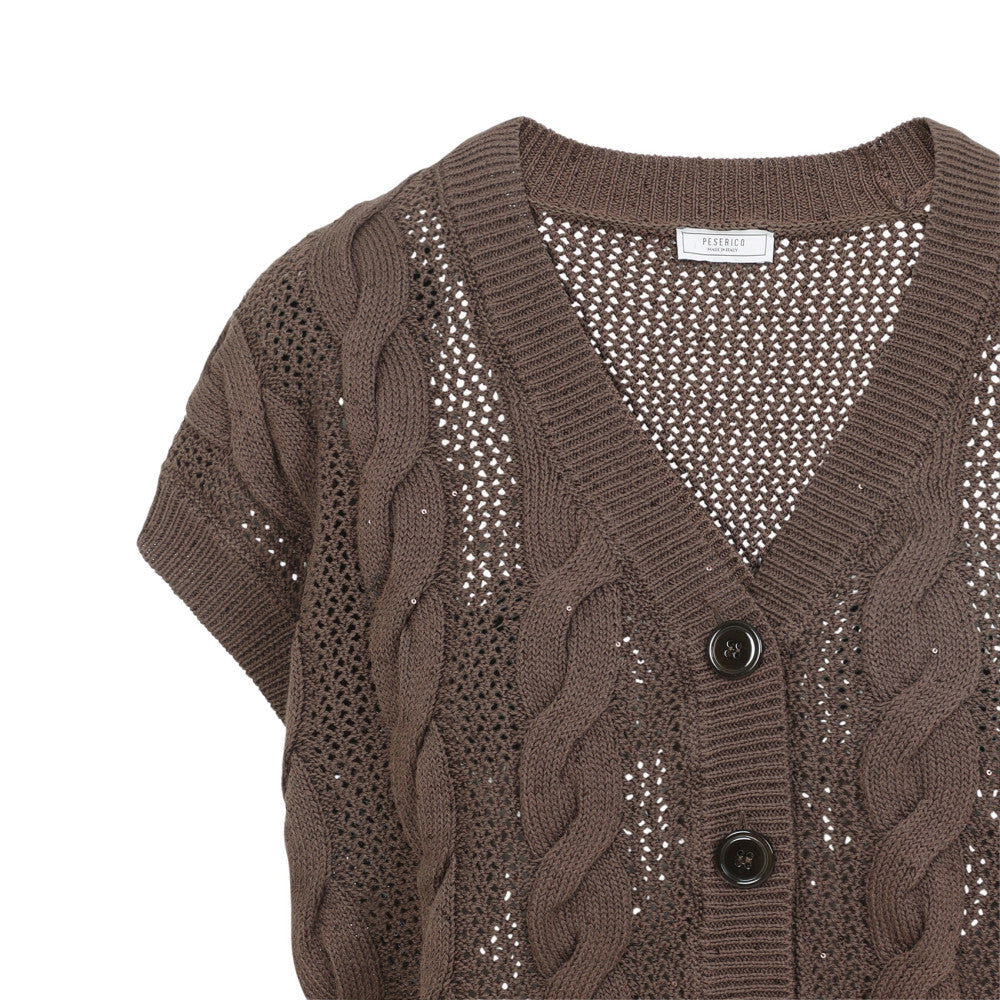 Brown Knitted V Neck Sweater 3