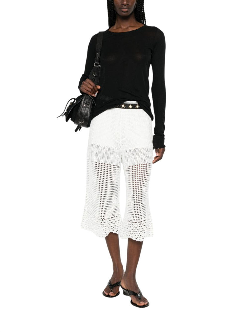 White Crochet Knit Scalloped Hem Pant 2