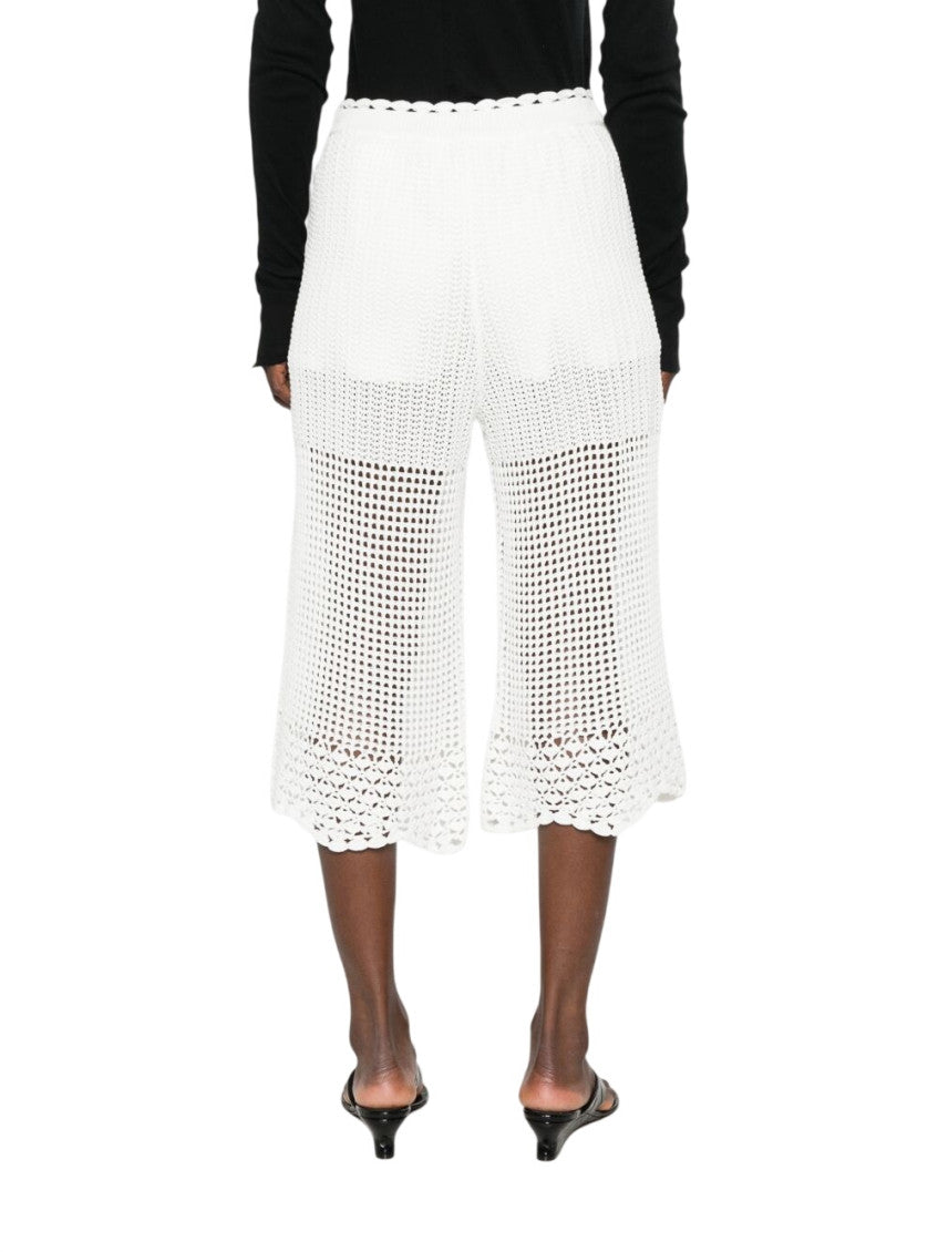 White Crochet Knit Scalloped Hem Pant 3