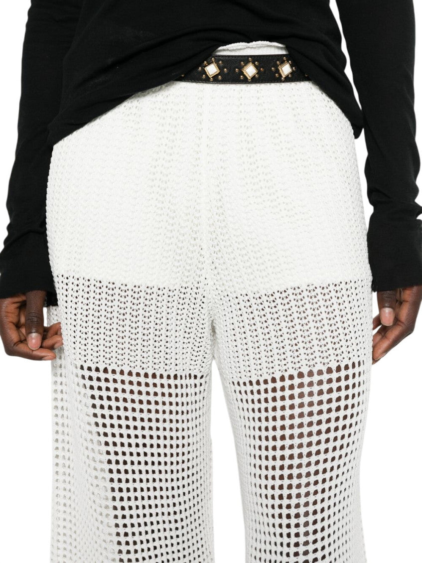 White Crochet Knit Scalloped Hem Pant 4