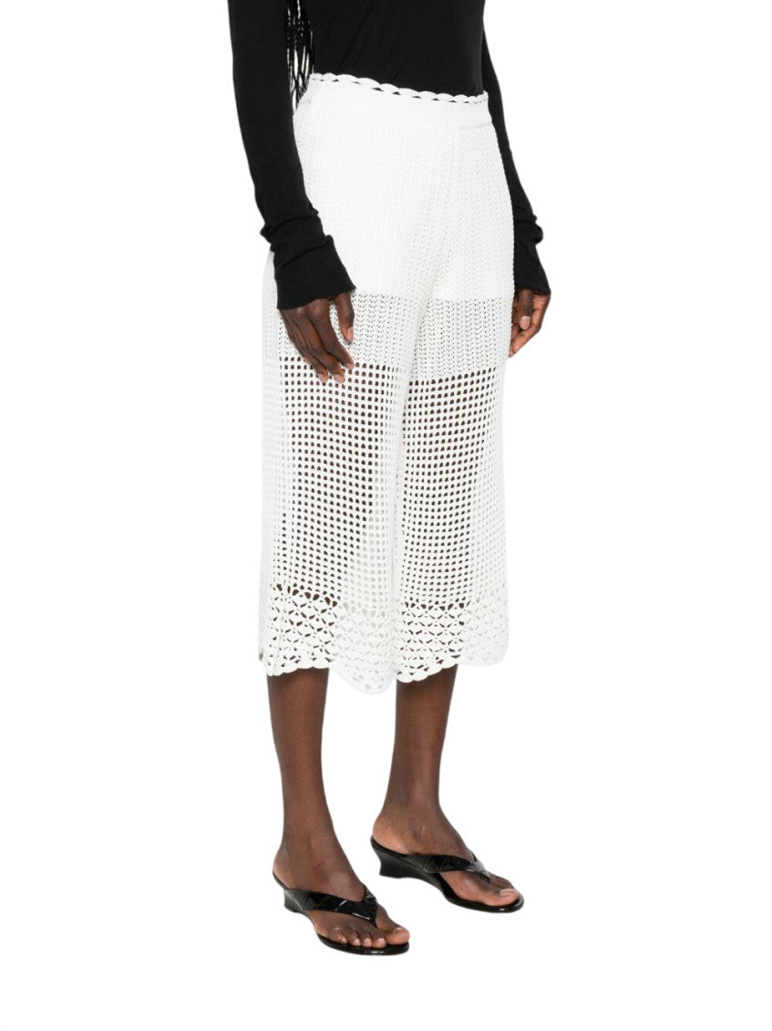 White Crochet Knit Scalloped Hem Pant 5
