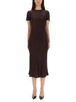 Brown Solid Round Neck Midi Dress 1