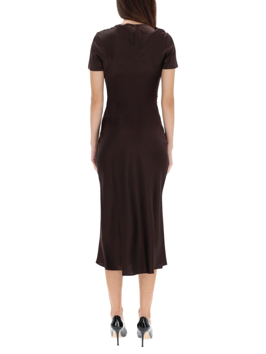 Brown Solid Round Neck Midi Dress 2