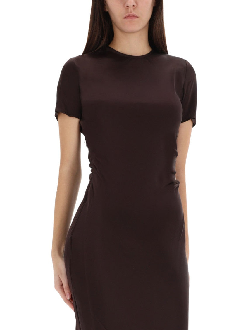 Brown Solid Round Neck Midi Dress 3