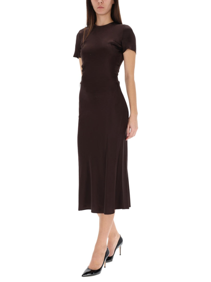 Brown Solid Round Neck Midi Dress 4