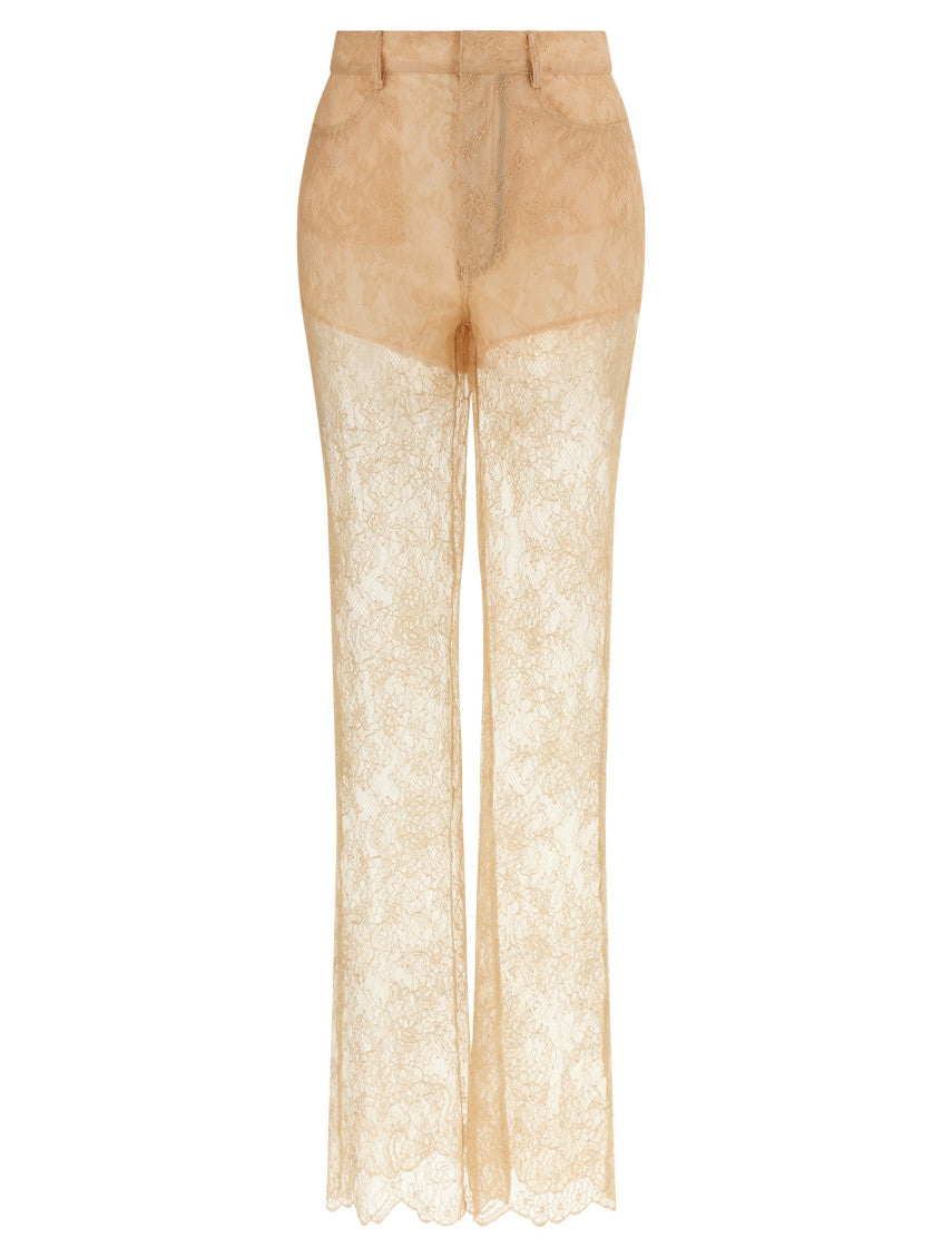 Beige Flared Lace Pants 1