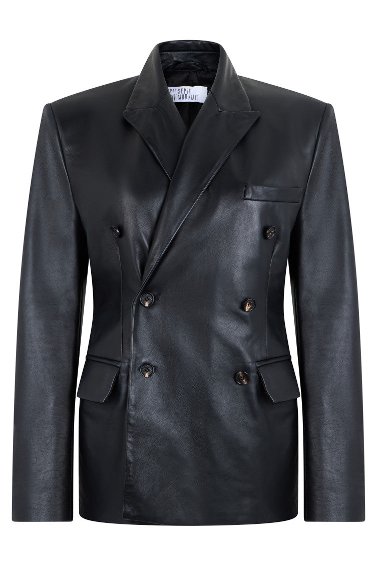 Black Solid Notched Lapel Jacket 1