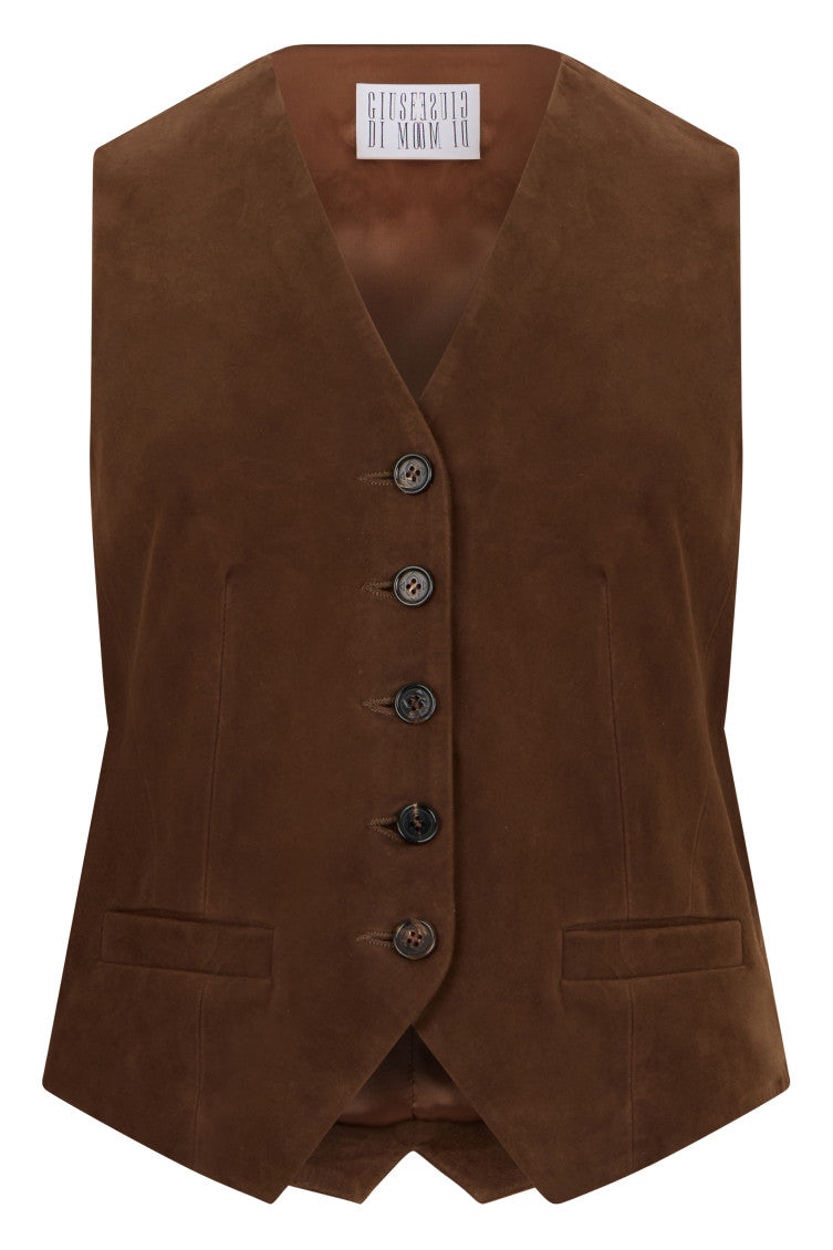 Brown Solid V Neck Jacket 1