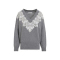 Grey Lace V Neck Sweater 1