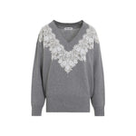 Grey Lace V Neck Sweater 1