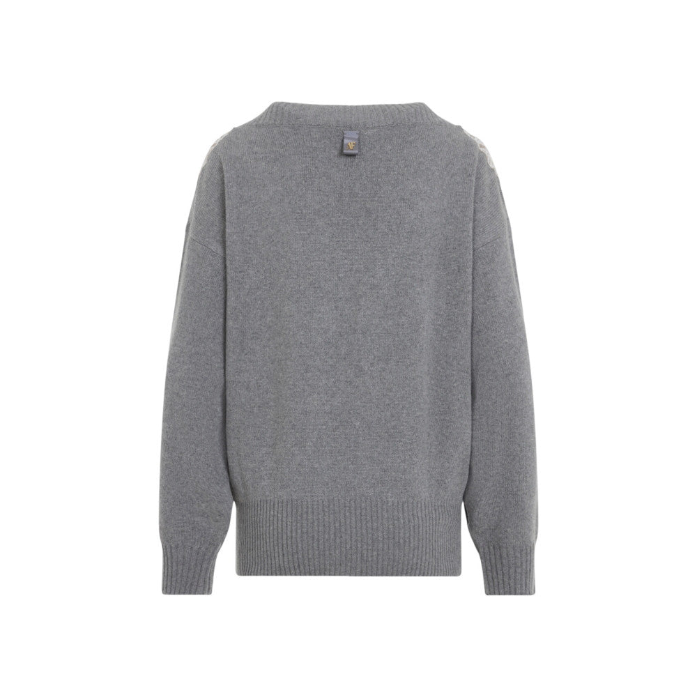 Grey Lace V Neck Sweater 2