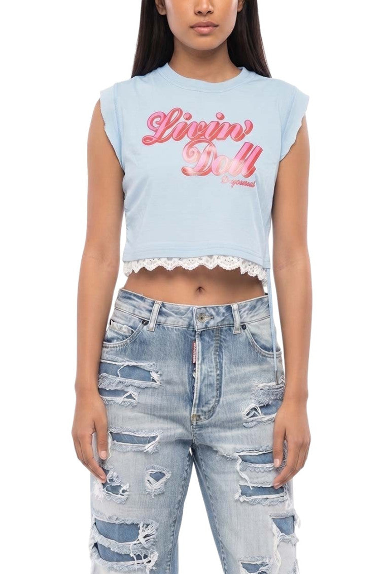 Sky Blue Graphic Crew Neck T-Shirt 1