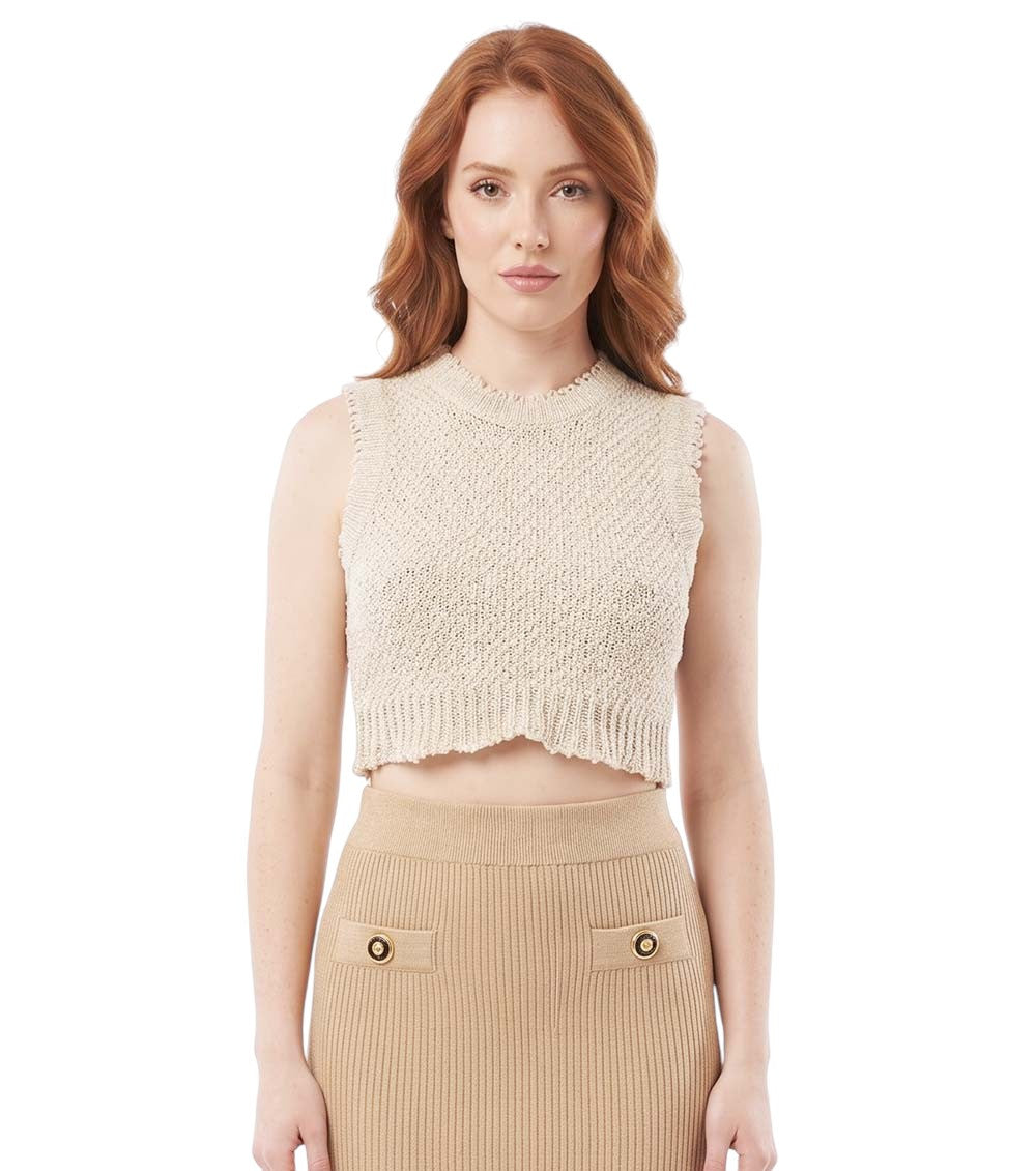 Beige Knitted Crew Neck Top 2