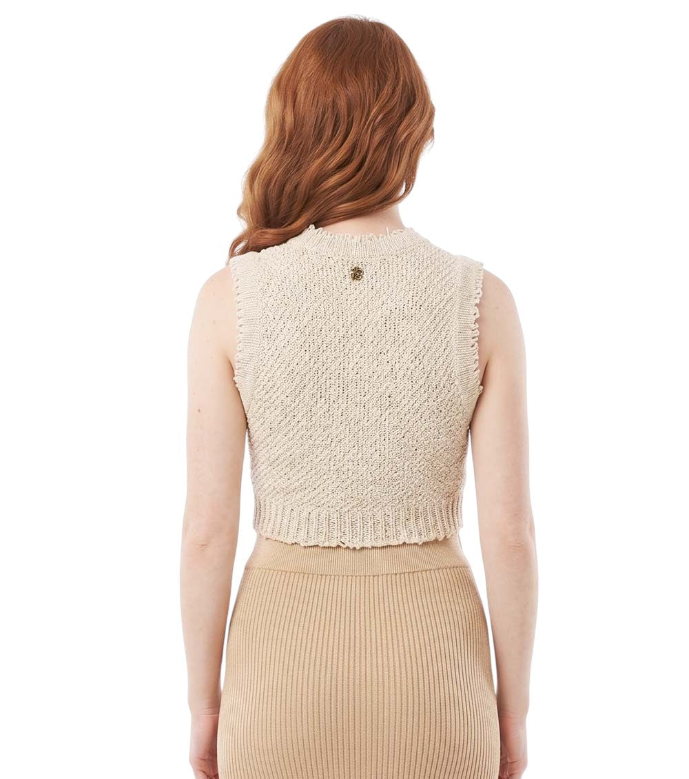 Beige Knitted Crew Neck Top 3