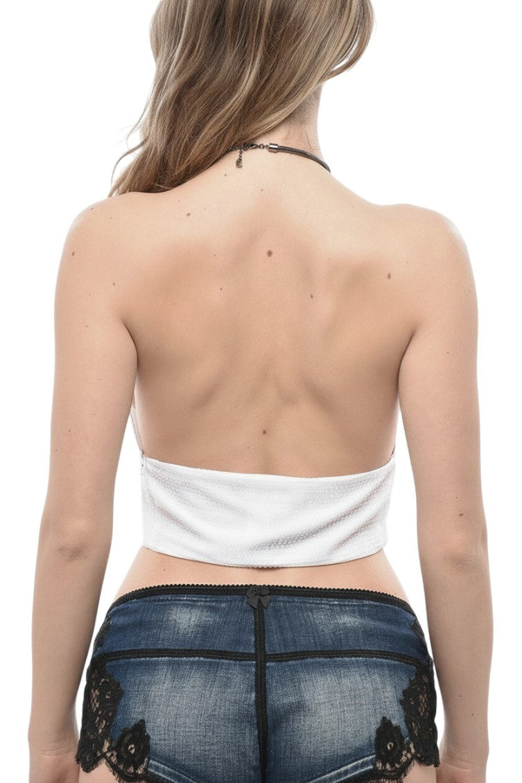 White Textured Halter Neck Top 2