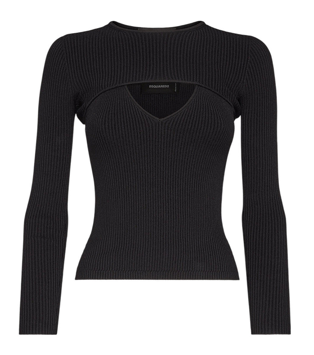 Black Knitted Crew Neck Top 1