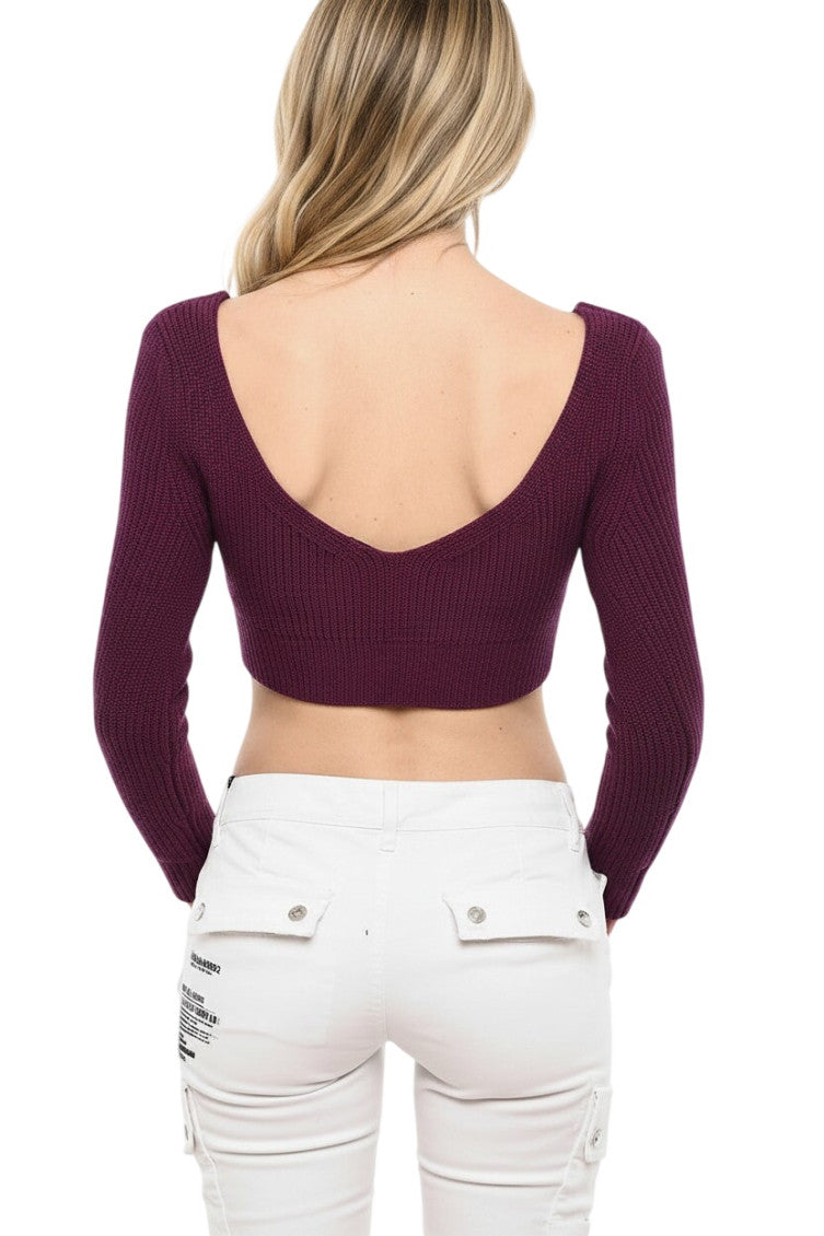 Purple Knitted V Neck Top 2
