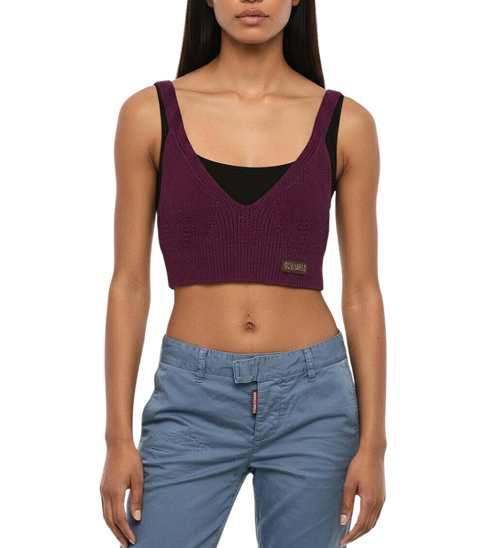 Purple Knitted V Neck Top 1