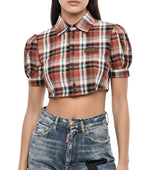 Multicolor Checks Shirt Collar Top 1