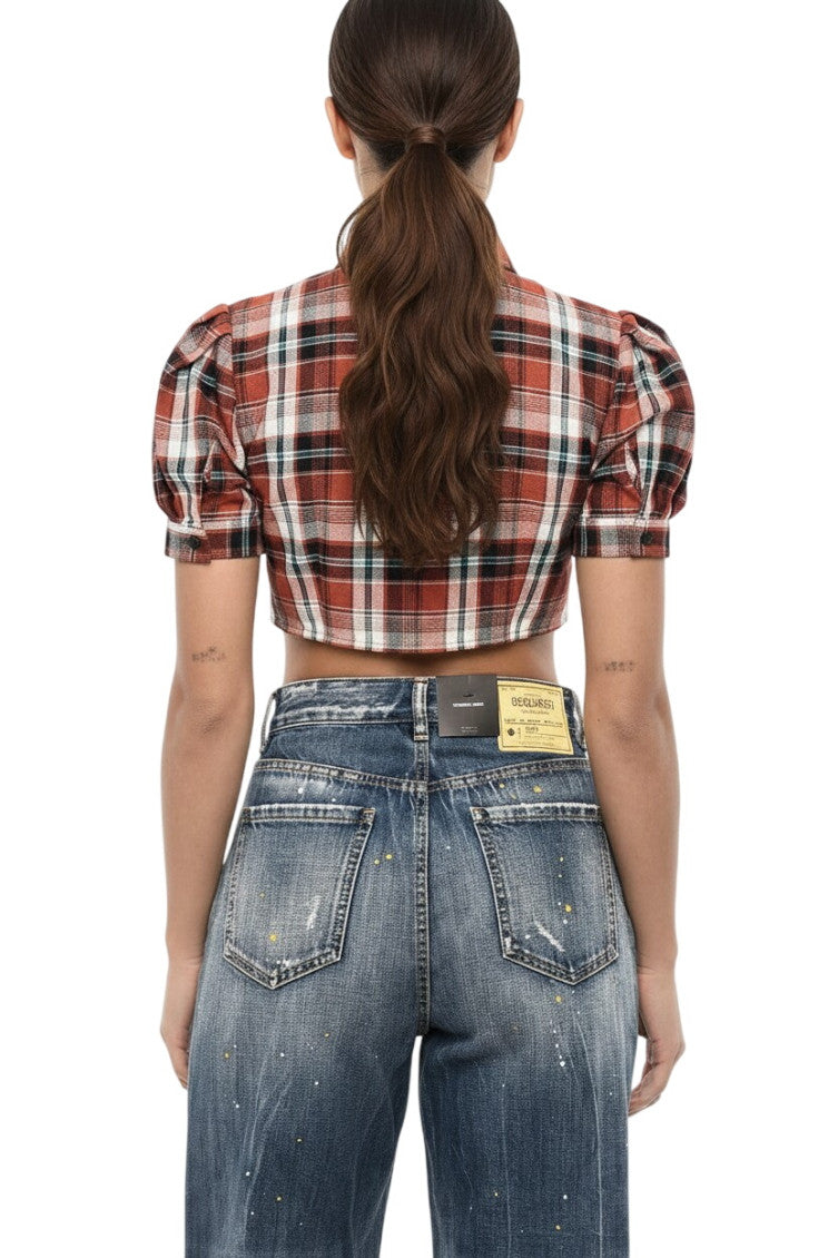 Multicolor Checks Shirt Collar Top 2