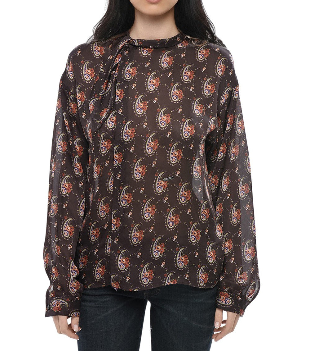Brown Paisley Crew Neck Top 1